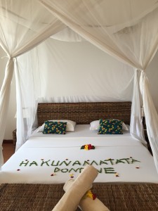 We were welcomed with the ever famous "Hakuna Matata" in the honeymoon suite in Zanzibar.