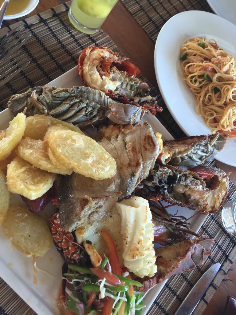 Seafood platter at The Rock Restaurant... American prices in Africa but the size of the prawn and the Cagil (type of rock lobster) was worth it! 