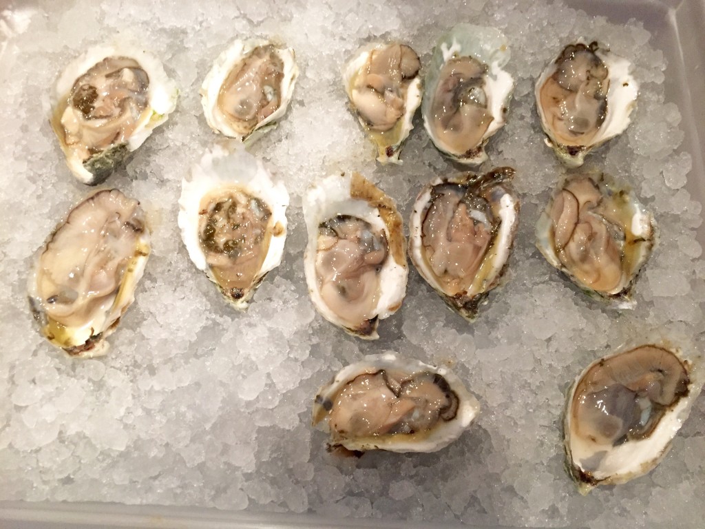    While I was preparing the sauces and basting the butt, my husby picked up some local Maryland oysters from Whole Foods ($1/ shucked oyster!)